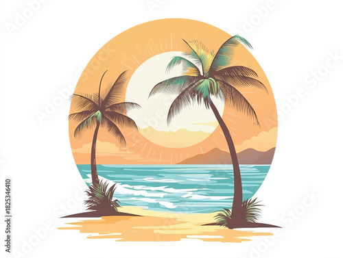 Wallpaper Mural Serene Tropical Beach Scene with Palm Trees and Distant Mountains Torontodigital.ca