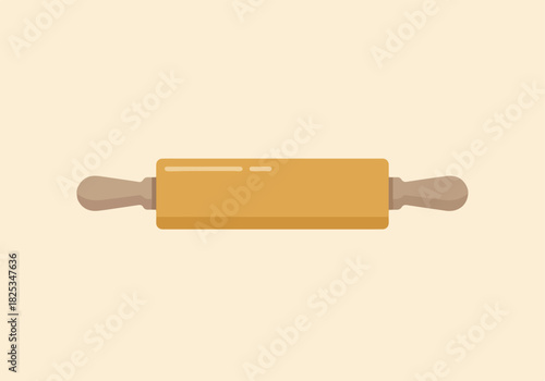 A horizontal flat illustration of a wooden rolling pin centered against a pale peach background