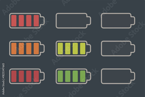 Battery charge level vector graphic indicating different energy status representation
