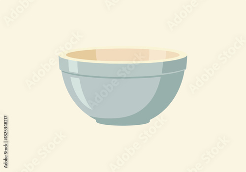 A light blue mixing bowl with a creamcolored interior on a pale background