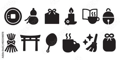 Set of New Year Lucky Charm Icons for Festive Celebrations