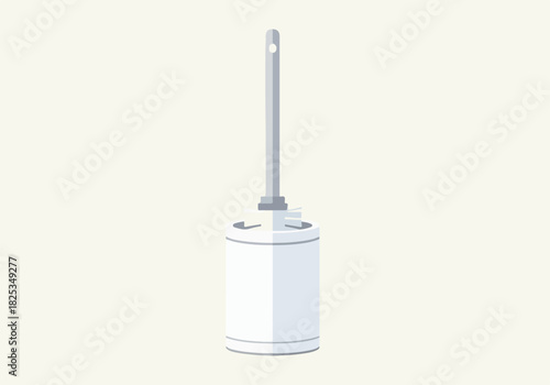 Flat design illustration of a white toilet brush partially inserted into its holder