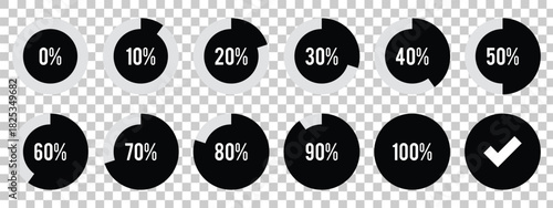 Set of circle percentage diagrams meters from 0 to 100 ready to use for web design, user interface UI or infographic. set of percentage infographic chart. set of pie chart, graph. percentage template.