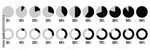 Loading indicator. Progress bar. Percentage meter. UI, User interface. Loading symbol. Download process. Circle icons set. percentage infographic, Realistic modern design. EPS 10. 