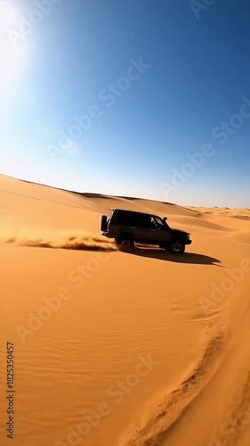 Offroad Adventure Black SUV Drifting Through Golden Desert Dunes