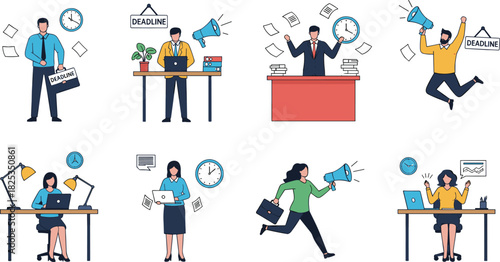 Successful business team collaborating actively on a strategic project, symbolizing corporate efficiency, productivity, and effective time management in the workplace