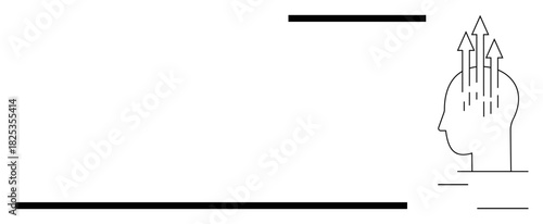 Mind growth concept. Head silhouette with upward arrows ideas and progress. Mind growth for innovation, learning, introspection, cognitive thinking, motivation