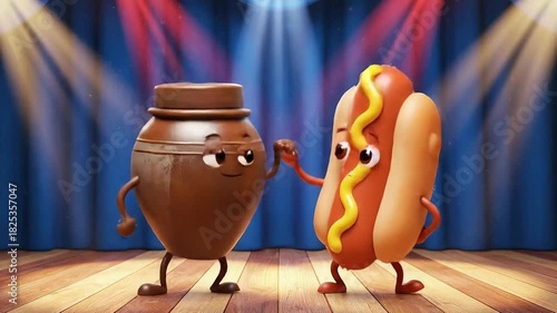 Dancing Hot Dog and Korean Jar Mascot Cultural Celebration
