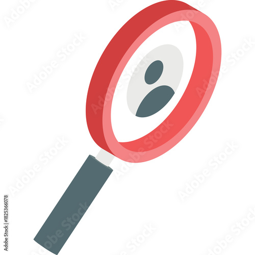 Red Magnifying Glass Focusing On A Human Profile Silhouette Symbol Against A White Circular Background With A Transparent Layer