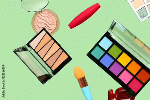 Colorful makeup products in...
