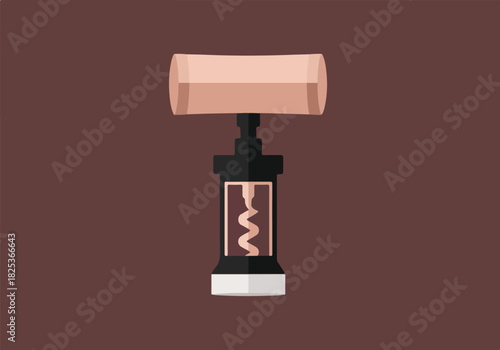 Stylized illustration of a corkscrew extracting a cork against a dark red background