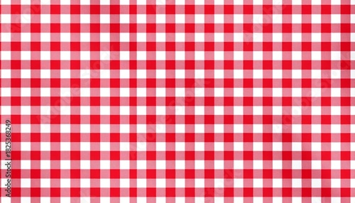 Vibrant red and white gingham plaid fabric pattern texture background design material textile seamless traditional checkered cloth.