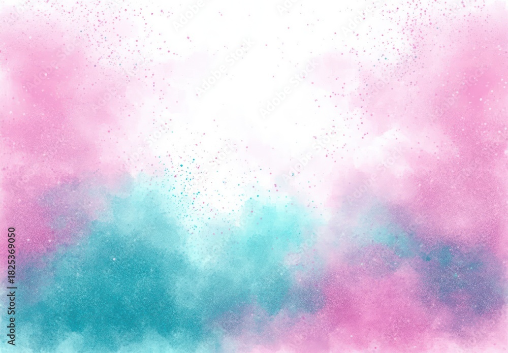 Fototapeta premium Soft pastel pink and blue watercolor texture with scattered paint splatters creating a dreamy and calming abstract background
