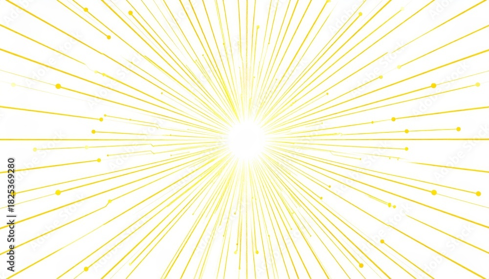 Obraz premium Radiant yellow sunburst with dynamic golden rays and sparkling celestial stars on vibrant background.