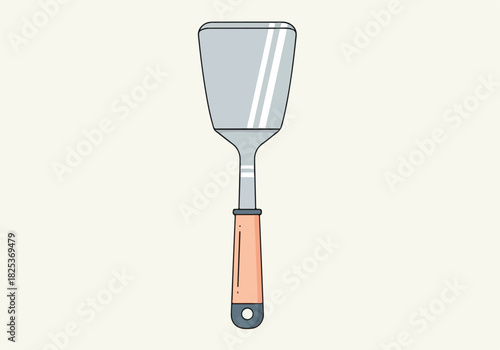 Stylized illustration of a metal spatula with a light wood handle