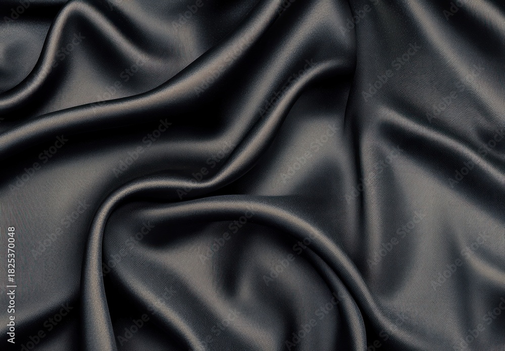 Fototapeta premium close-up of smooth black satin fabric with soft folds and subtle reflections creating a luxurious and elegant texture