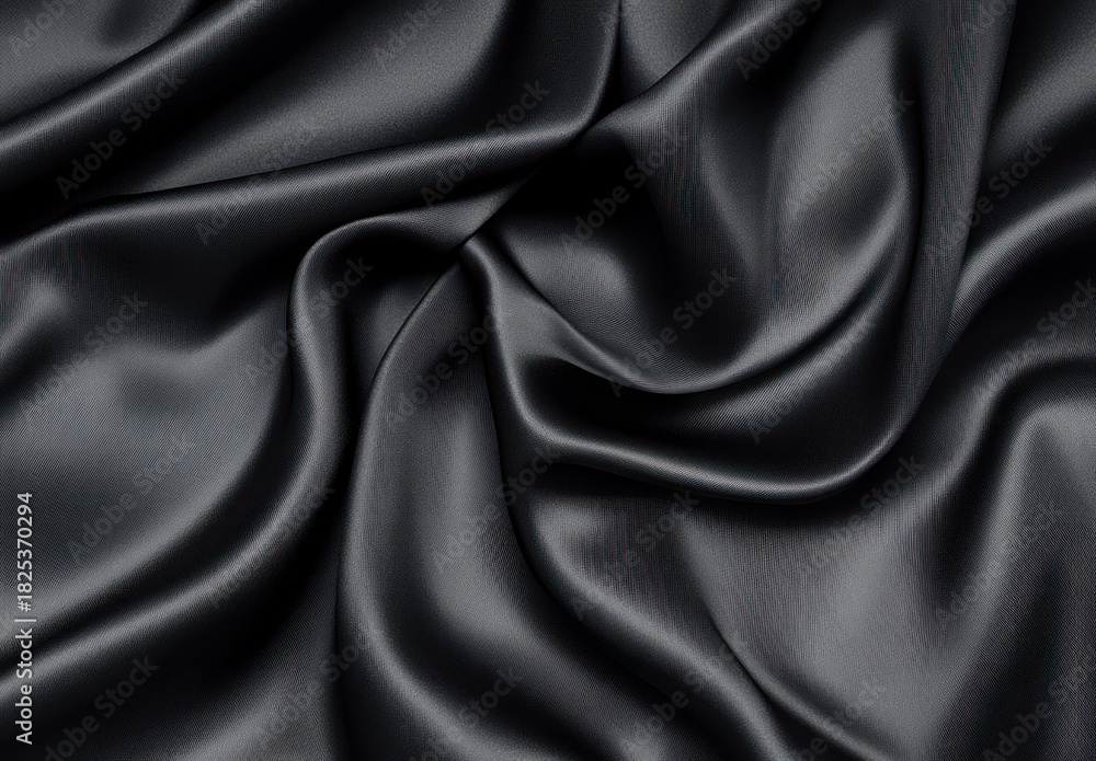 Fototapeta premium close-up view of smooth black satin fabric with soft folds and glossy texture creating elegant and silky appearance