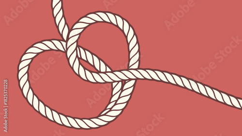 A white and brown rope forming a heart shape against a solid red background illustration image