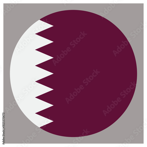 Circular qatari national flag, iconic white serrated maroon form isolated on white background, Vector