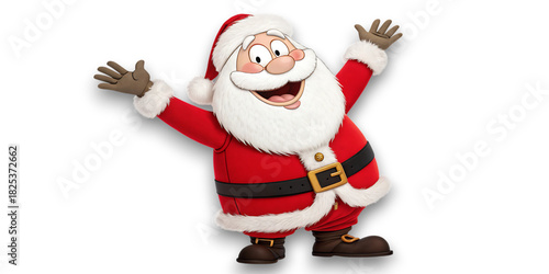 Joyful cartoon santa claus with open arms and merry expression ready to spread holiday cheer and gifts