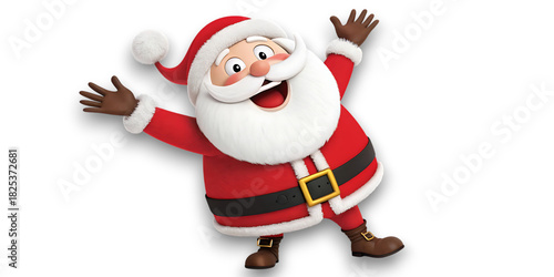 Joyful santa claus with open arms and big smile spreading holiday cheer on a black background