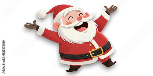 Joyful santa claus with arms raised in celebration spreading holiday cheer with a wide smile and rosy cheeks during christmas season