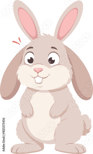 A cute flat vector illustration of a happy light brown rabbit standing on its hind legs with a friendly smile and perked ears,