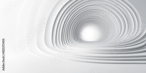 Fototapeta Naklejka Na Ścianę i Meble -  abstract smooth white curved tunnel with layered concentric rings creating depth and perspective leading to bright glowing center