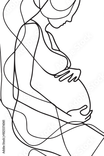 Pregnancy Silhouette: A delicate line drawing captures the essence of motherhood, showcasing the serene profile of a pregnant woman embracing her baby.