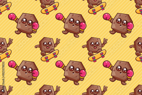 funny brown rock character seamless pattern illustration background 