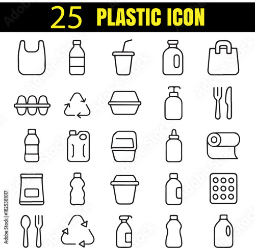 Plastic Set | Material & Recycling Outline Icons | Minimal Environmental Collection