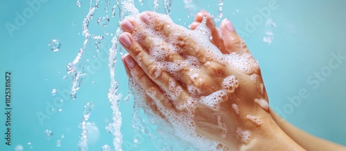 Hands washing with soap and water. Hygiene