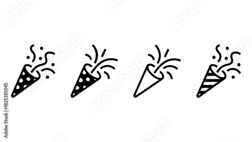 Four Black Icons Of Party Poppers With Different Patterns