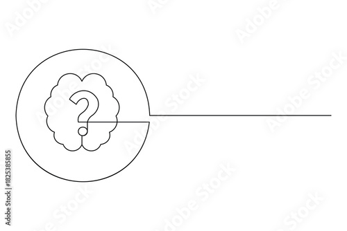 Brain with question mark continuous one line drawing vector illustration