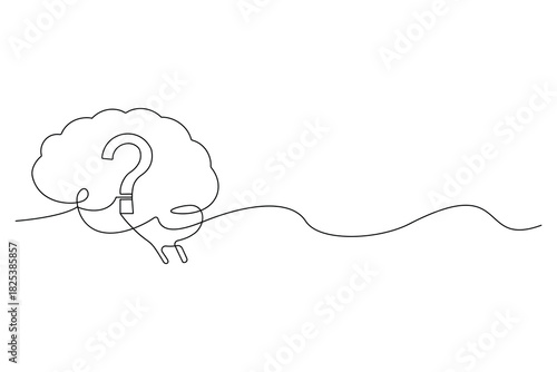 Brain with question mark continuous one line drawing vector illustration