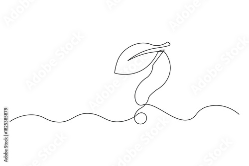 Leaf with question mark continuous one line drawing vector illustration