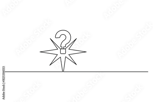 Continuous Line Question Mark with Burst Sparkle Symbol Creative Thinking Vector