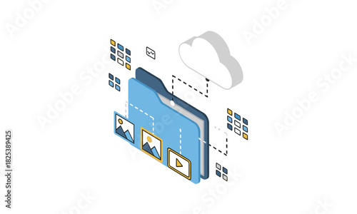 Streamline your digital workflow with cloud storage solutions for photos, videos, and documents in one secure, accessible folder, originally a scalable vector