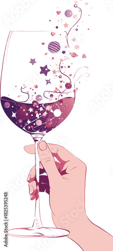 Elegance of Wine: A hand delicately cradles a glass of exquisite wine, as if frozen in time. capturing the sophisticated lifestyle