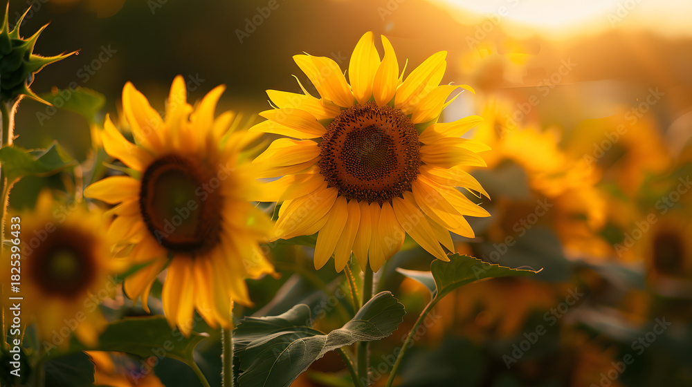 Fototapeta premium Close-up of sunflowers blooming in a small village