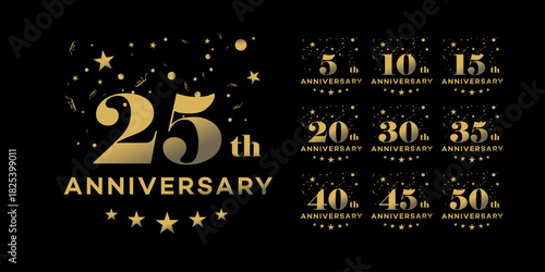 Golden Anniversary Celebration  Elegant Vector Badge Collection 5, 10, 15, 20, 25, 30, 35, 40, 45, 50