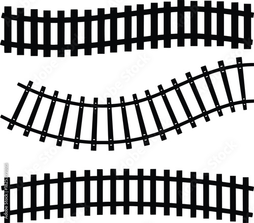  railway trains tracks straight curved icon vector
