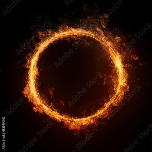 A vivid circular ring of burning flames against a dark background
