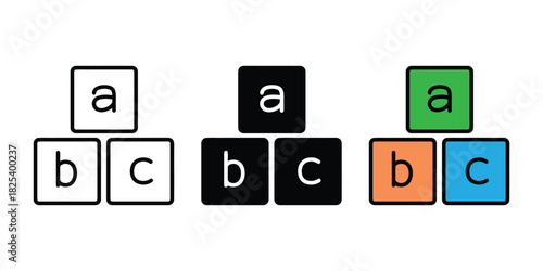 ABC icons in rectangular boxes arranged in vector. abc blocks toy icon flat design vector education vector illustration