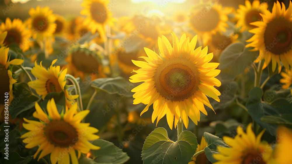 Fototapeta premium Close-up of sunflowers blooming in a small village