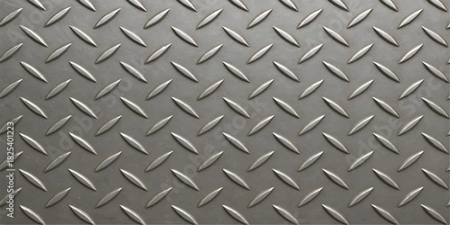 Seamless industrial steel diamond plate texture, rough metallic pattern on a gray aluminum sheet surface