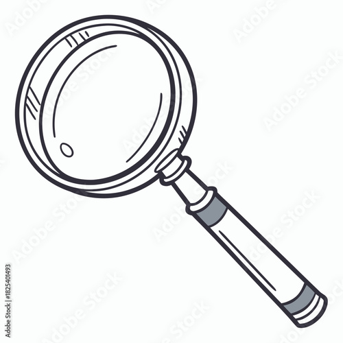 Illustration of a magnifying glass with a gray handle tool