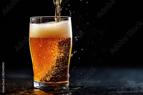 Wallpaper Mural Golden Beer Pouring into Glass with Bubbles and Condensation Against Dark Backdrop Torontodigital.ca