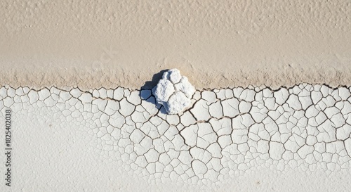 Abstract Close-Up of Cracked Earth and Smooth Sand with Salt Deposit