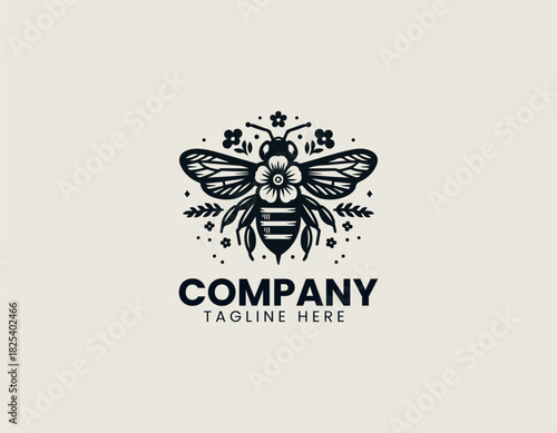 Breeder Bee Flower black vector logo illustration